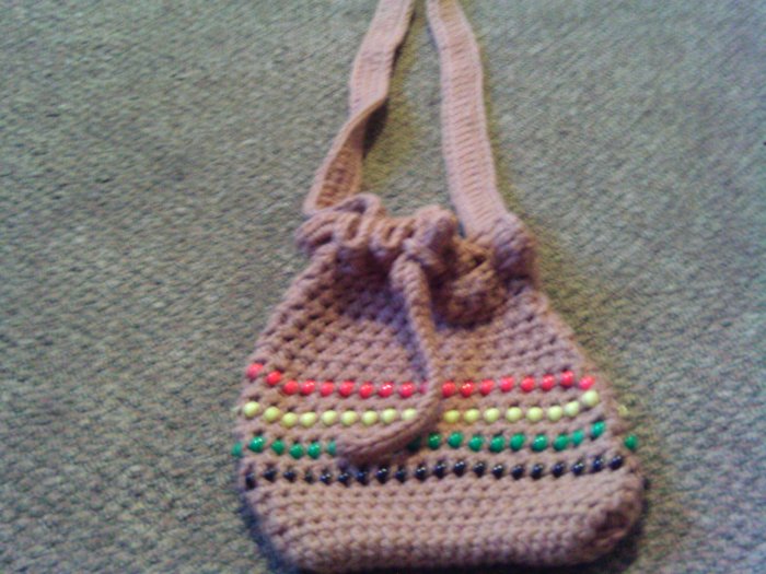 Crochet Medium Red,Yellow, Green & Brown Beaded handbag