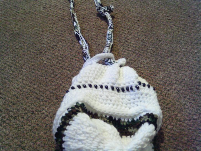Crochet Medium white & Army Color Handbag