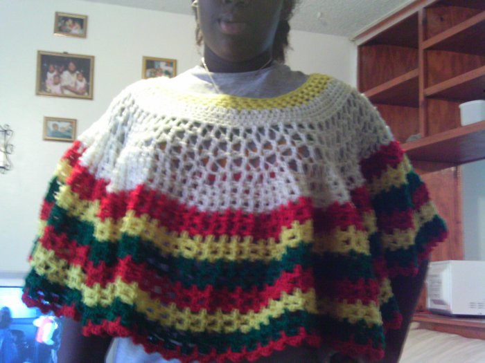 Crochet Large Red,Yellow & Green Pancho