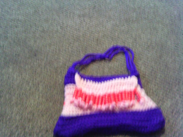 Crochet small Purple pink and red beaded handbag