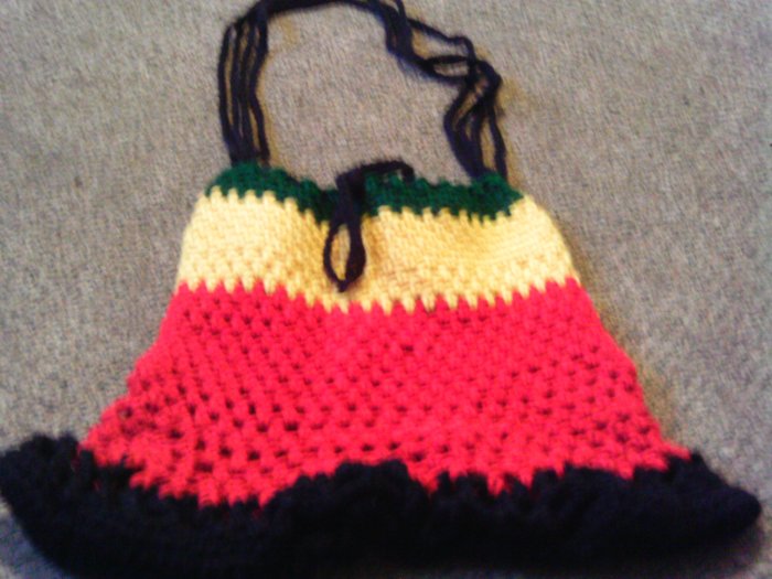 Crochet Medium Red,Yellow & Green handbag