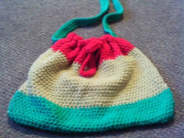 Crochet Medium Red,Yellow & Green handbag