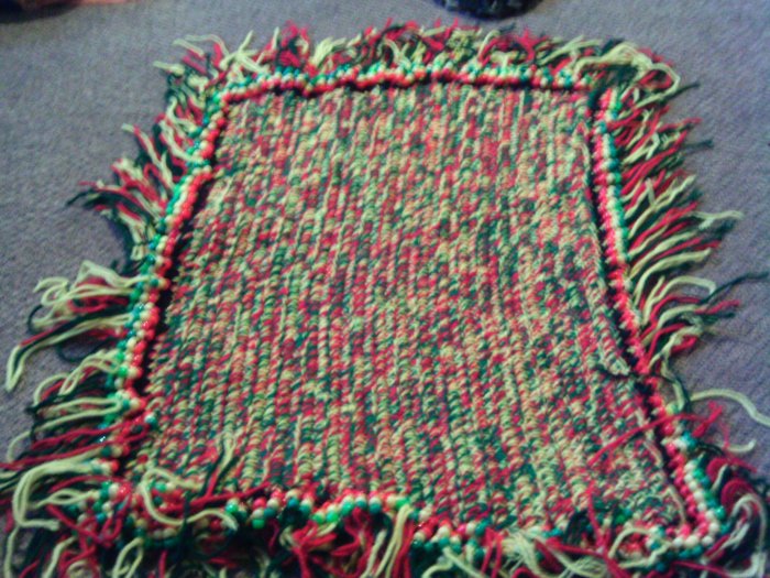 Crochet Medium Red,Yellow & Green Beaded Rug