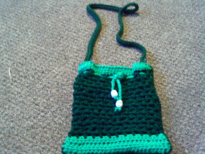 Crochet small Dark & light Green With white Beads handbag