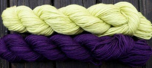 Wool sock yarn sport weight, lime & violet