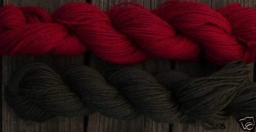 Wool sock yarn sport weight, burgundy & dark olive