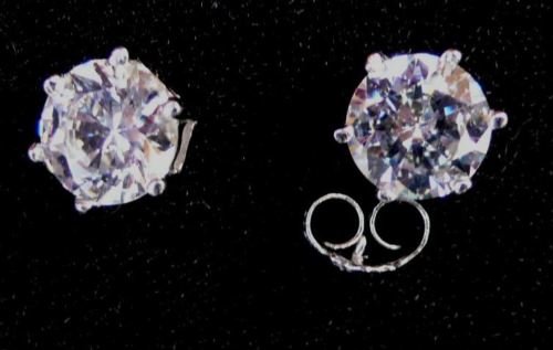 one pair 925 silver cz stud earrings, 6 mm