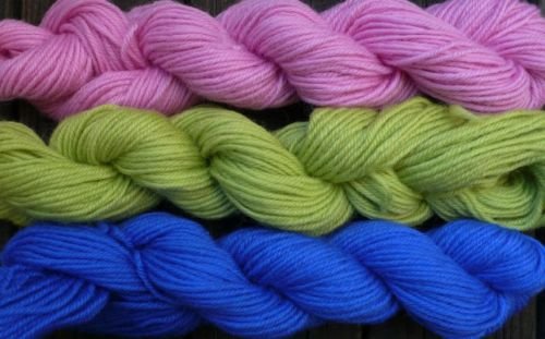 Pure wool yarn worsted wt , pink honeydew & royal blue