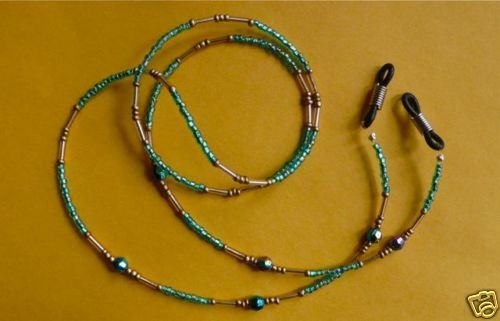 Sunglasses & eyeglass holder, glass green+gold, 28"