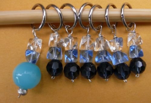 Stitch marker, knitting 6+1 , glass & crystal, 4 color