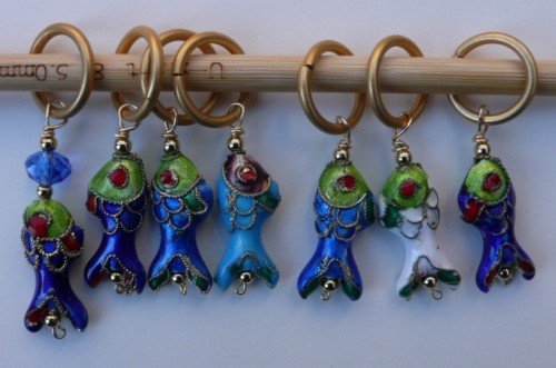 Stitch marker, knitting 6+1 Cloisonne beads, fish