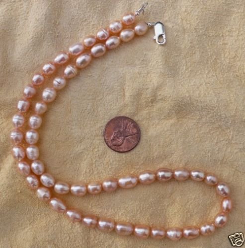 Fresh water pearl, peach, 7 x 8mm, 15 " string
