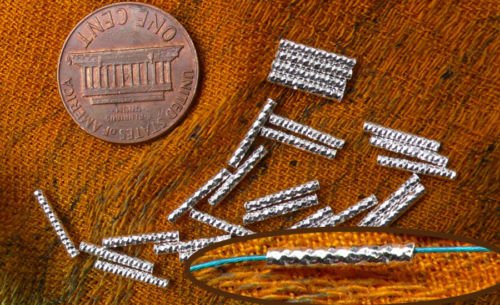 24 sterling silver fancy tube beads, 10x1.5mm, twist