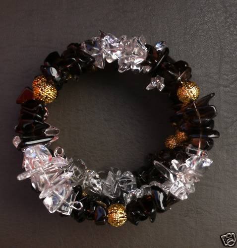 Memory wire Bracelet, smoke quartz & rock crystal beads