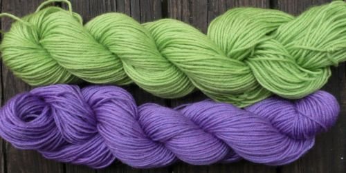 Wool sock yarn sport weight, apple green & iris