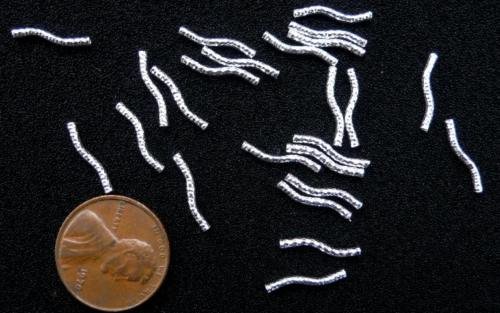 24 sterling silver fancy tube beads, 13 x1.5mm, twist S