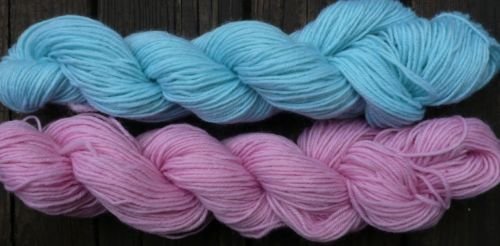 Wool sock yarn sport weight, baby blue & soft pink