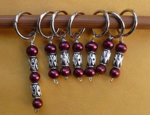 Stitch marker, knitting 6+1 , pearl and pewter