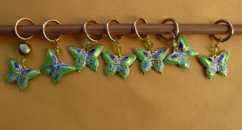 Stitch marker, knitting 6+1 Cloisonne beads butterfly