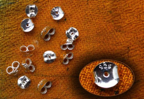 12 Sterling silver earring back ear nuts, 5 x 5 mm