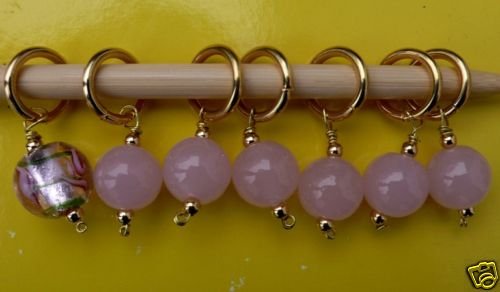 Stitch marker, knitting , lamp work glass beads, pink