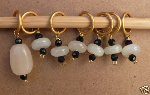 Stitch marker, knitting 6+1 , stone & onyx, black