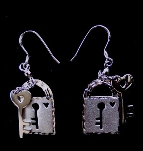 925 silver earrings, locks and keys, 20 x 14mm