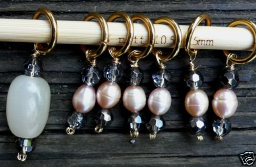 Stitch marker for knitting , 6+1 pcs #11pearl + crystal
