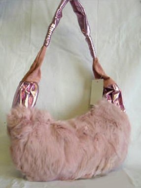 0615HB-RF9304 Genuine Rabbit Fur Handbag with Metallic Gloss Strap