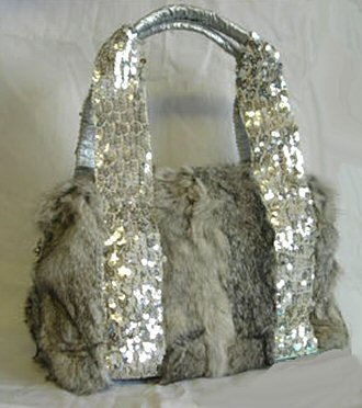 0617HB-RF8528 Genuine Rabbit Fur Handbag with Sequined Strap