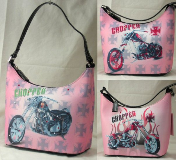 0629HB-PB2046 Petite Bucket Handbags with Front Motorcycle Design