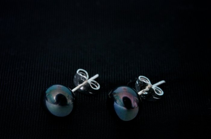 AAA 8-9mm black freshwater cultured pearl earring jewellery pierced sterling silver 925 stud