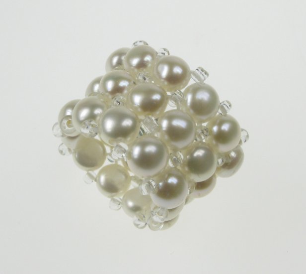 AAA white freshwater cultured pearl triple band ring fits any size
