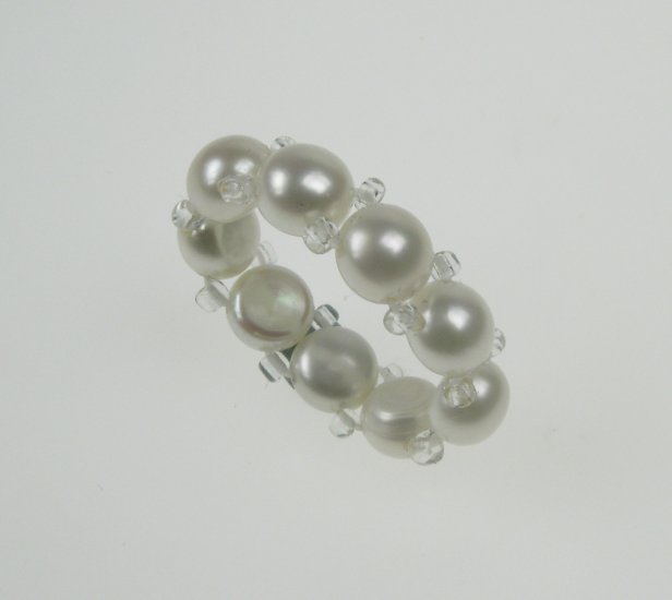 AAA white freshwater cultured pearl single strand/band ring fits any size