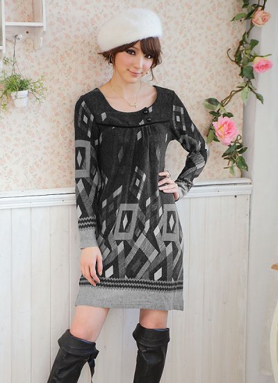 Blended Wool Long-Sleeve Tunic Dress: Bethany