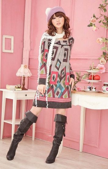 Blended Wool Long-Sleeve Tunic Dress: Bethany