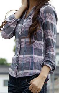 Purple Plaid Long Sleeve Preppy Style Shirt: Trishia