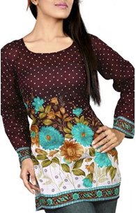 Flower Motif Cotton Voile Tunic (Kurtis) from India: Sabina
