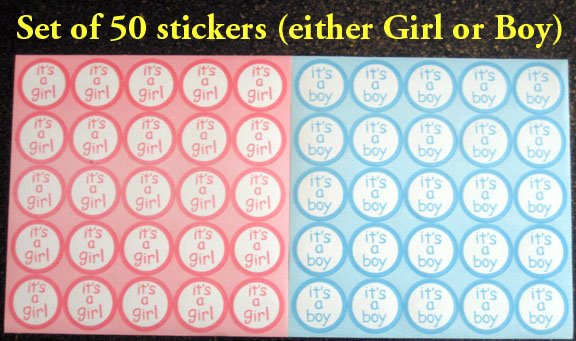 50 Baby Shower IT'S A BOY (or GIRL) sticker label seals