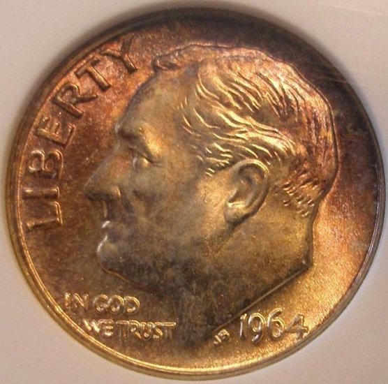 1964-D Roosevelt Dime - ANACS MS67 - Nice Color Toned