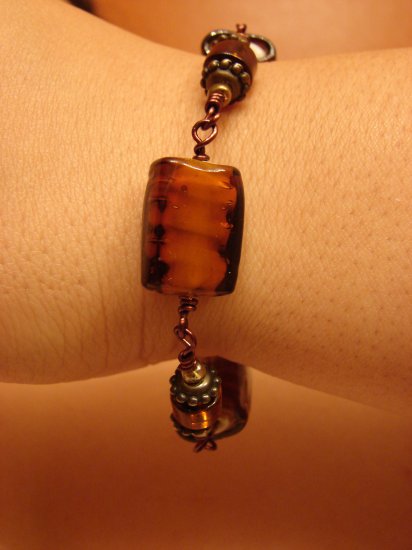 Brown Square Lampwork Bead Bracelet