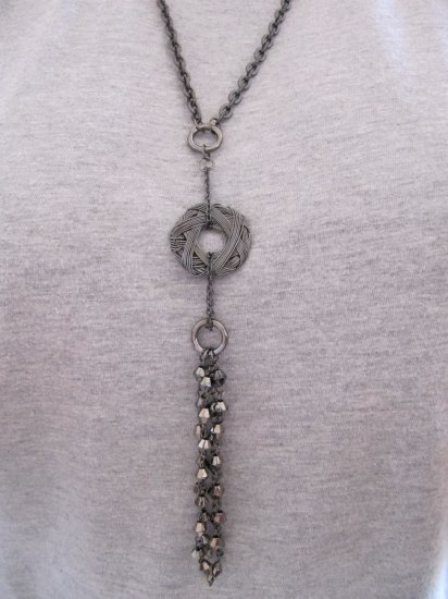 Silver Metal Donut Pendant Necklace
