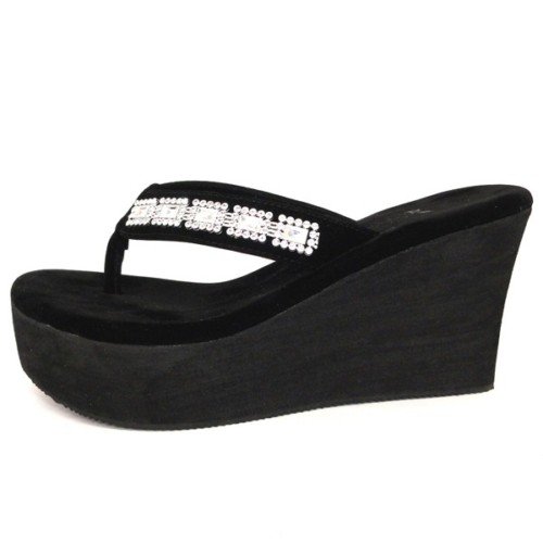 Embellishe​d Studs Platform Wedges Thong Sandals Sz 8