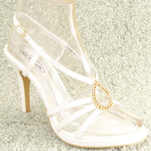 Women Rhinestone Platform High Heel Sandals White Sz 6
