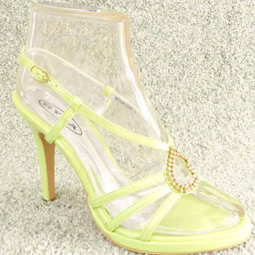 Women Rhinestone Platform High Heel Sandals Green Sz 8