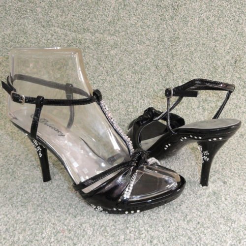 Rhinestone Ankle Strap Evening Dress Sandals Black Sz 6