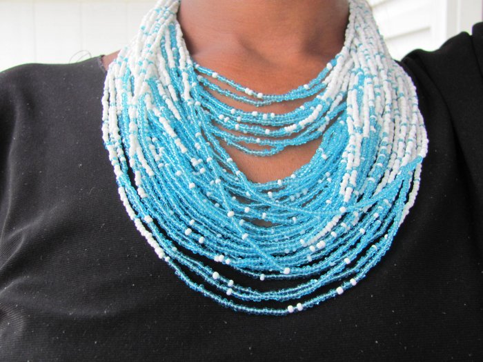 Blue and White Multi-String Necklace