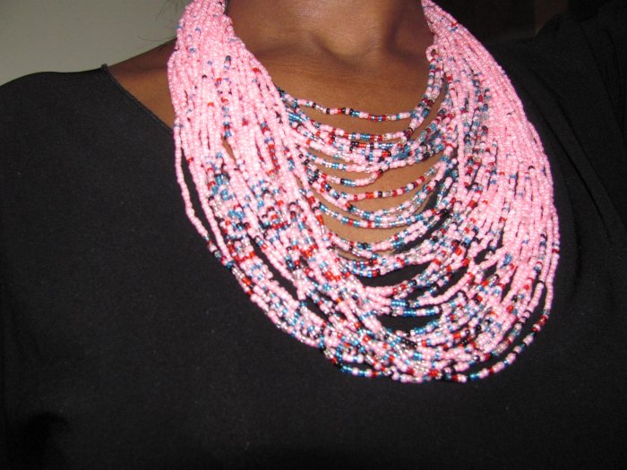 pink multi-string necklace