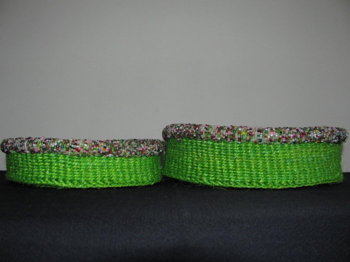 green weaved beaded baskets