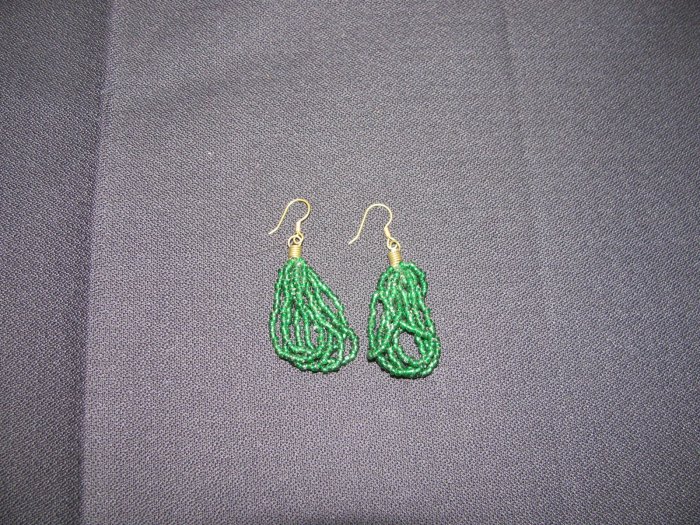 green multi-string earrings